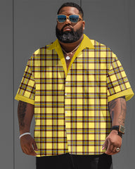Men's Plus Size Classic Plaid Short Sleeve Shirt Shorts Suit