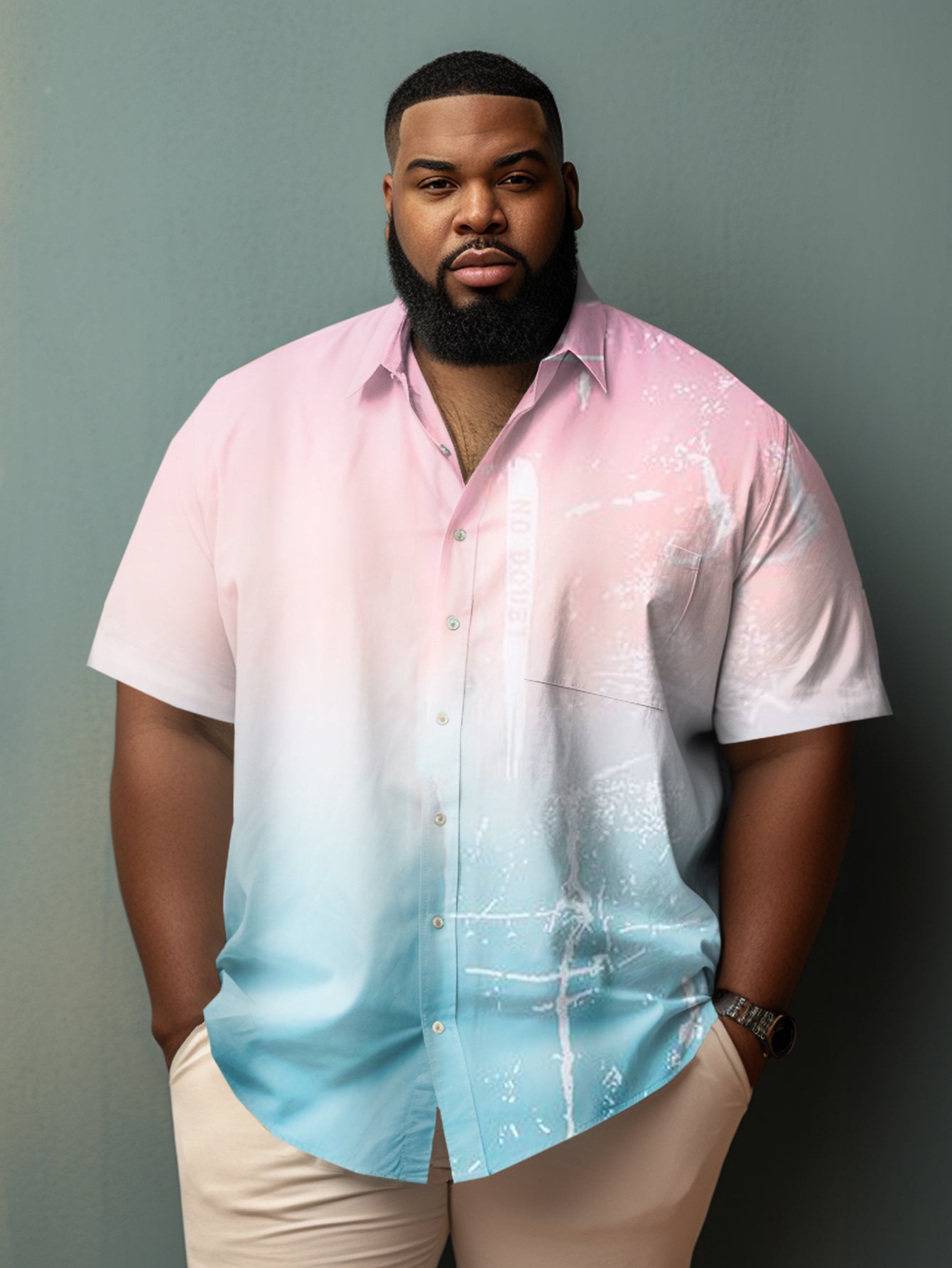 Men's Casual Style Plus Size Gradient Simple Short Sleeve Lapel Shirt
