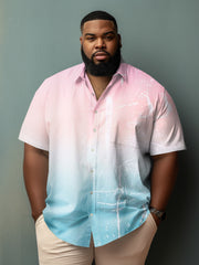 Men's Casual Style Plus Size Gradient Simple Short Sleeve Lapel Shirt