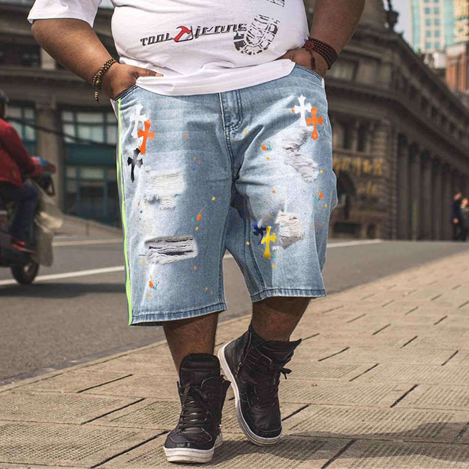Men's Big & Tall Hole Feature Fashion Trendy Cross Shooting Jeans