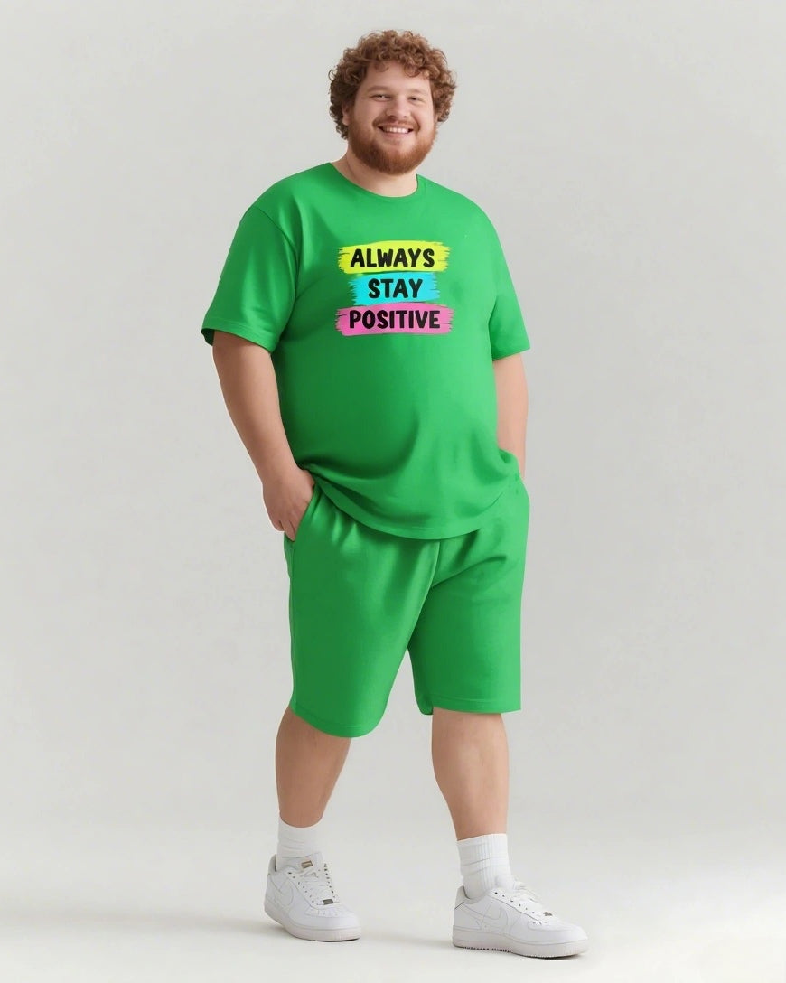 Like The Sun Always Stay Positive Men's Big and Tall Simple Lettering Short Sleeve T-shirt Shorts Set