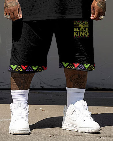 Men's Plus Size Juneteenth Black History Month King Print T-Shirt Shorts Suit