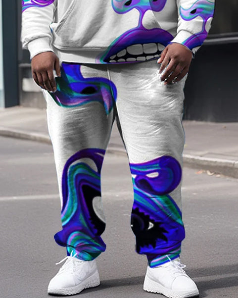Men's Large Size Colorful Pop Style Face Street Long Sleeve Hoodie Set