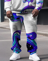 Men's Large Size Colorful Pop Style Face Street Long Sleeve Hoodie Set