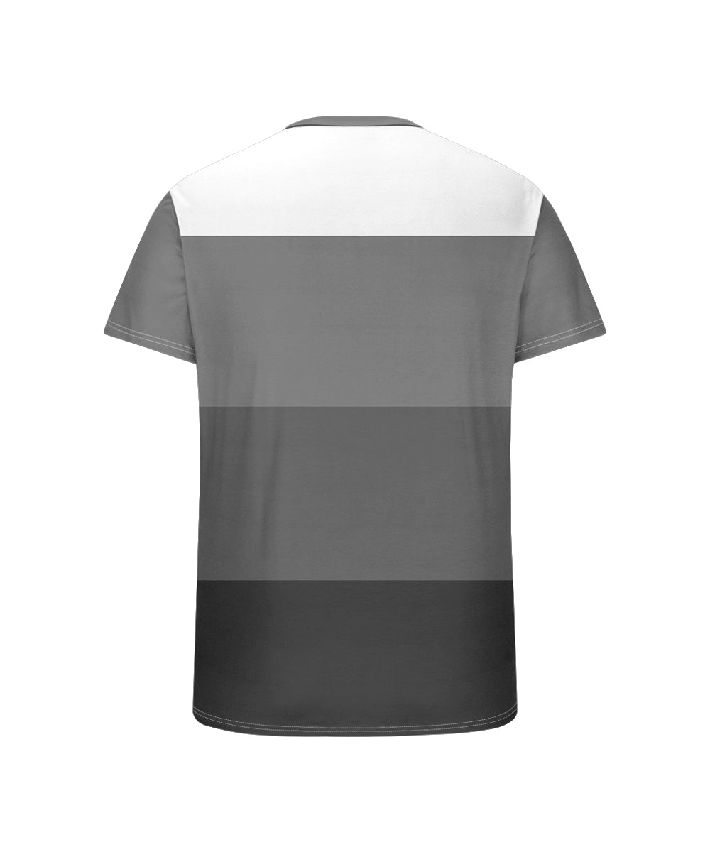 Men's Plus Size Gray Striped Geometric Print Henry Collar Button Short Sleeve T-shirt