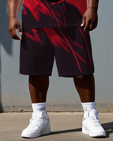 Big & Tall Men's Gorillas with Headphone Printed Summer Cool Short Sleeve T-shirt and Short Set