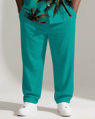 Big & Tall Men's Hawaiian Green Coconut Print Short Sleeve Shirt Trousers Suit