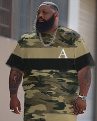 Men's Large Camouflage Patchwork Printed T-shirt Trousers Suit