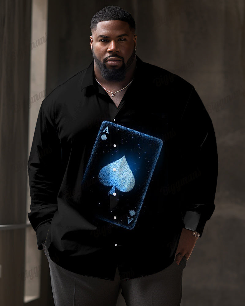 Hourglass Poker Pattern Long Sleeve Lapel Shirt Men's Plus Size