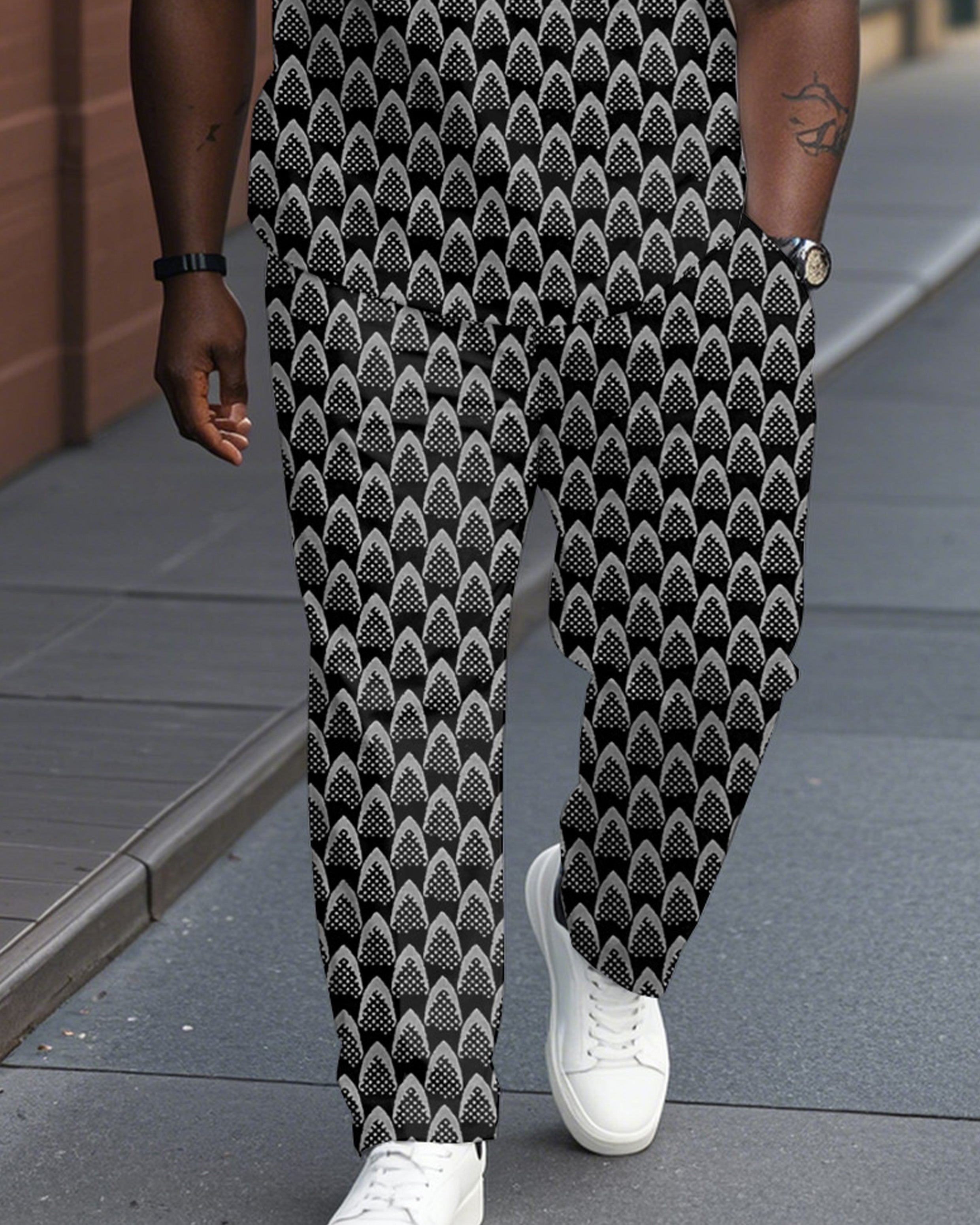 High-grade Pattern Dot Jacquard Polo Shirt Trousers Suit Men's Plus Size