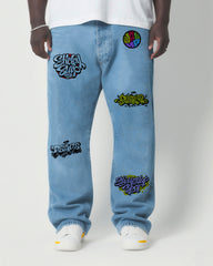 Big & Tall Men's Fashion Street Personality Graffiti Patchwork. Wash Water Denim Trousers