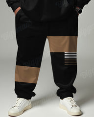 Men's Daily Casual Black Colorblock Stripe Print Big & Tall Hoodie Set