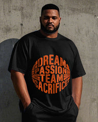 Men's Casual Simple Letter Ball Silhouette Printed Big and Tall Short Sleeve T-shirt Pants Set