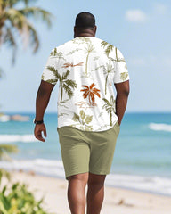 Men's Plus Size Hawaiian Green Full Print Coconut Tree Print Round Neck Short Sleeve T-Shirt Shorts Suit