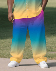 Big Guy's Simple Colorful Gradient Style Outdoor Button-up Short-Sleeve Shirt Pants Sets