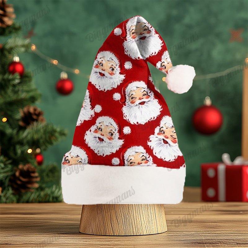 Christmas Fun Red Green Santa Cartoon Print Gift Plush Party Decorative Hat