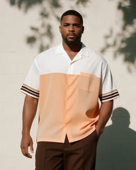 Big & Tall Men's Business Orange Stripe Colorblock Printed Pocket Short Sleeve Shirt Pants Suit