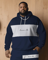 Big & Tall Men Fall/Winter All-match Royal Blue & White Slogan Printed Hoodie Suit