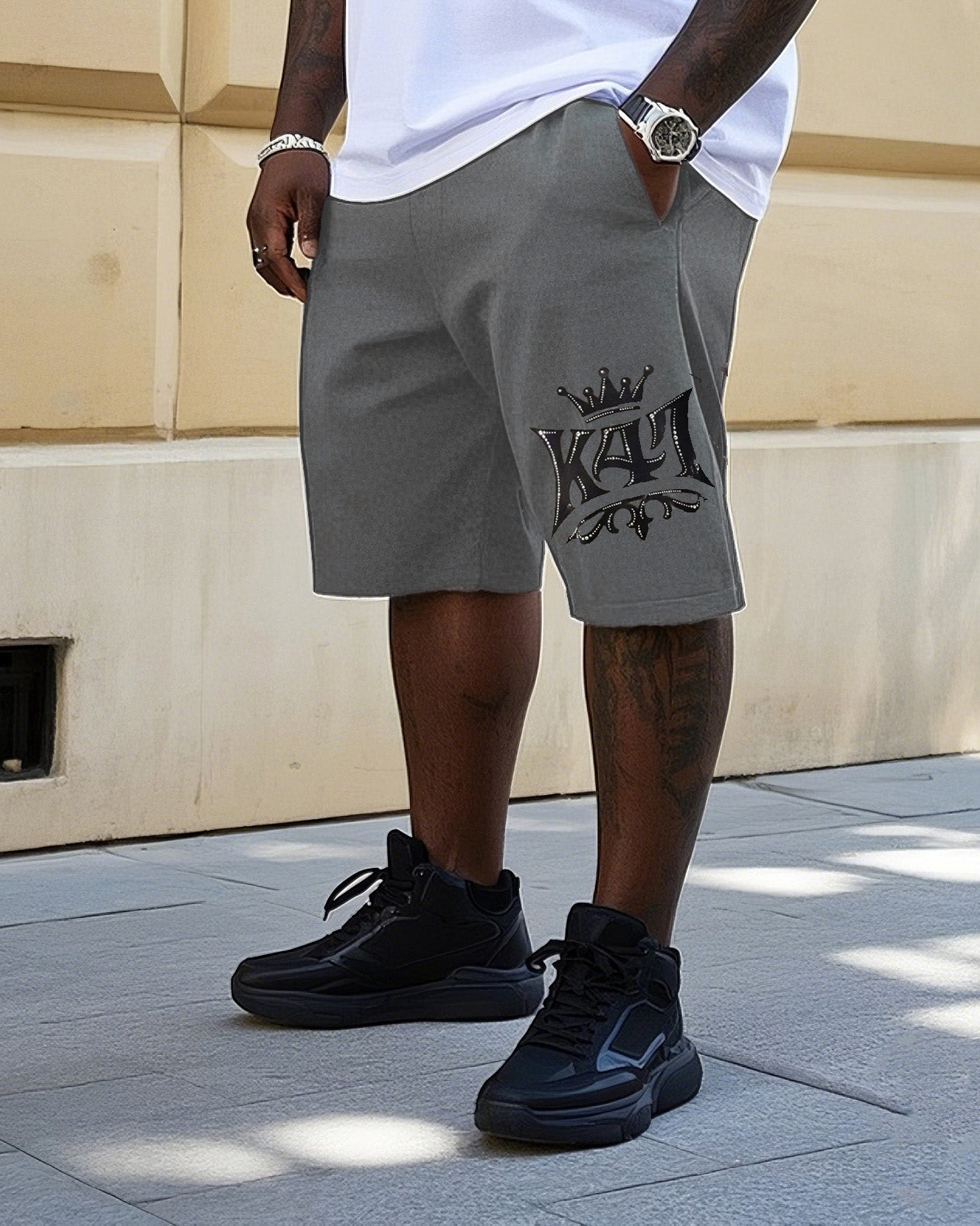 Big Men's Street Fashion Hand-painted Unique Personality Graffiti Short Sleeve T-Shirt Shorts Suit