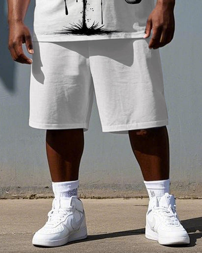 Big & Tall Men's Funny Briquette Elf Print Summer Short-Sleeve T-shirt and Shorts Set