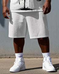 Big & Tall Men's Funny Briquette Elf Print Summer Short-Sleeve T-shirt and Shorts Set