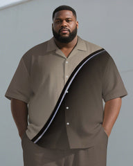 Men's Plus Size Brown Line Gradient Print Short Sleeve Shirt Trousers Suit