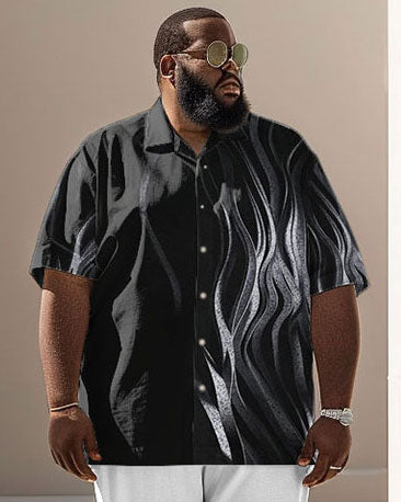 Men's Plus Size Business Simple Abstract Geometric Print Short Sleeve Shirt Suit