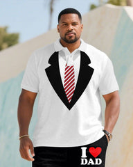 Men's Plus Size Gift For Father Commemorative Short Sleeve POLO Shirt Shorts Suit