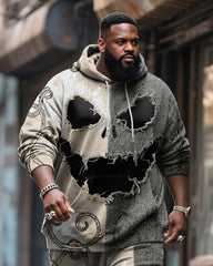 Big & Tall Men's Halloween Khakis Skull Face Contrast Stitching Print Hoodie Suit