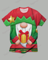 Men's Plus Size Holding Gift Santa Claus Printed T-Shirt Trousers Suit
