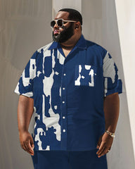 Men's Plus Size Business Simple Geometric Print Pocket Short Sleeve Shirt Suit