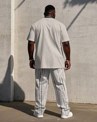 Men's Plus Size Apricot Same Color Jacquard Short-sleeved T-shirt Trousers Suit