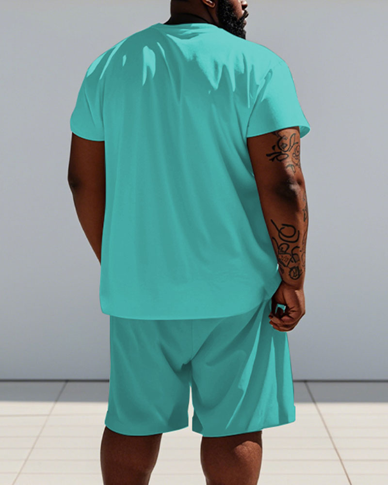 Men's Plus Size Street Hip Hop Green Beast Alphabet Print Short Sleeve T-Shirt Shorts Suit