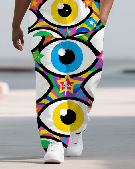 Big Guys Cartoon World Funny Eyes Printed Laid Back Short-Sleeve Shirt Pants Sets