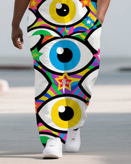 Big Guys Cartoon World Funny Eyes Printed Laid Back Short-Sleeve Shirt Pants Sets