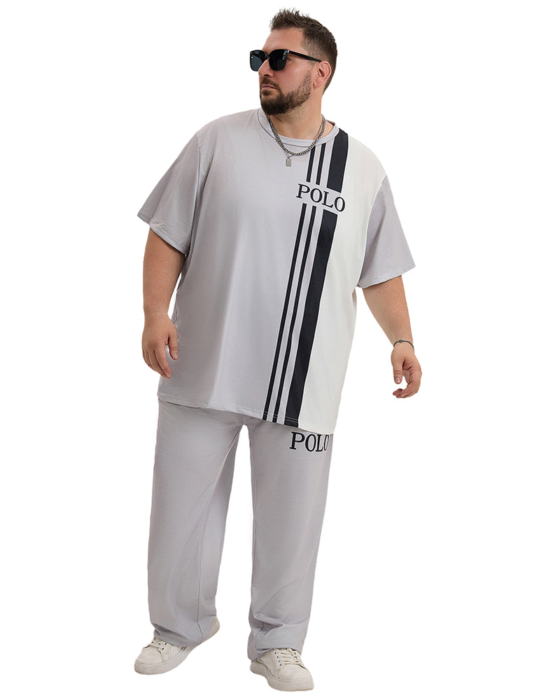 Men's Big & Tall White & Grey Colorblock Short-sleeved T-shirt Trousers Set