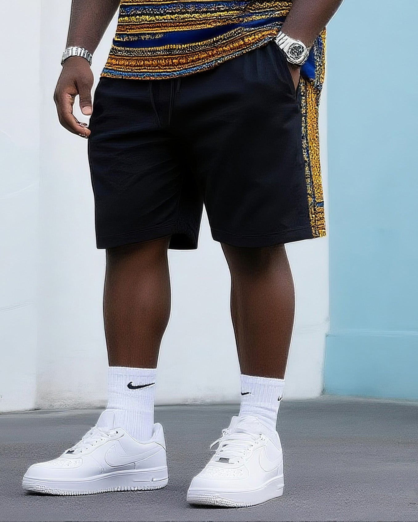 Big & Tall Men's Vintage Printed Crewneck T-Shirt Shorts Suit