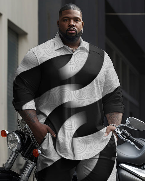 Men's Big & Tall Irregular Color Block Geometric Pattern Long Sleeve Walking Set
