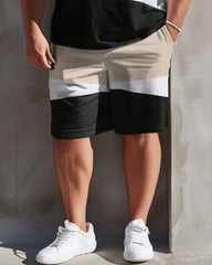 Men's Plus Size Casual Simple Khaki Colorblock Print T-Shirt Shorts Suit