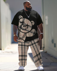 Men's Large Casual Bear Print T-Shirt Pants Set