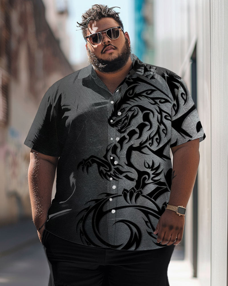 Men's Simple Art Gradient Dragon Pattern Big & Tall Short Sleeve Shirt