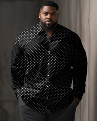 Big Men's Casual Gentleman Polka Dot Texture Lapel Long Sleeve Shirt