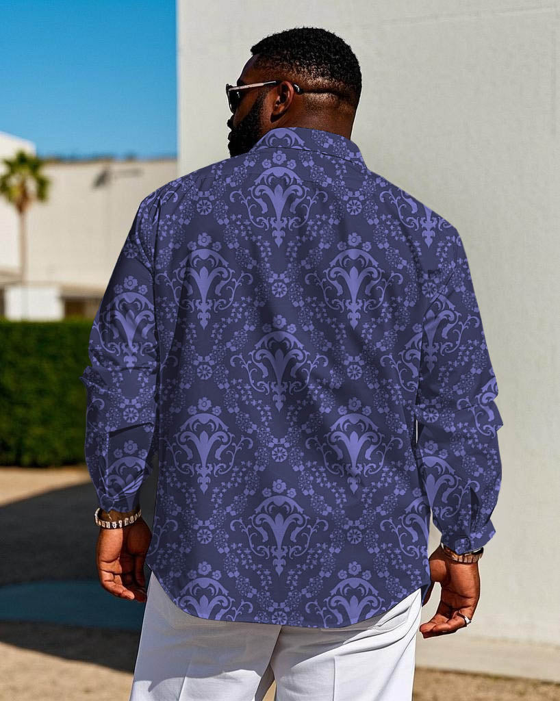 Men's Plus Size Business Purple Jacquard Long Sleeve Shirt