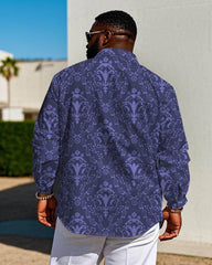 Men's Plus Size Business Purple Jacquard Long Sleeve Shirt