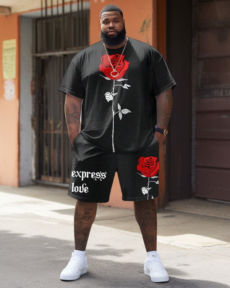 Men's Big & Tall Rose Print T-shirt Shorts Set