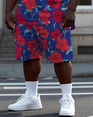 Men's Big and Tall Vibrant Rose All Over Printed Short Sleeve T-shirt and Shorts Set