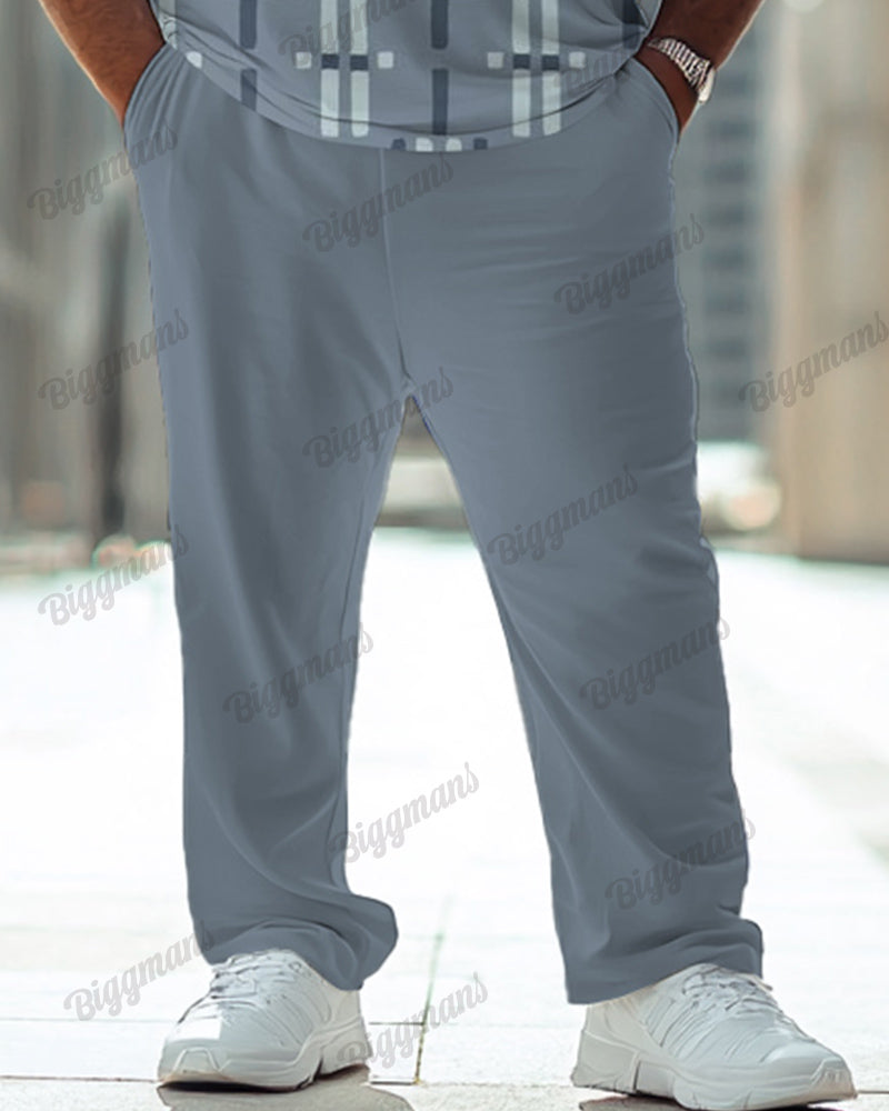 Simple Geometric Long Sleeve Lel Polo Long Sleeve 2-Piece Set Men's Plus Size