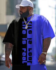 Men's Large Street Casual Colorblock Alphabet Print T-shirt Trousers Set