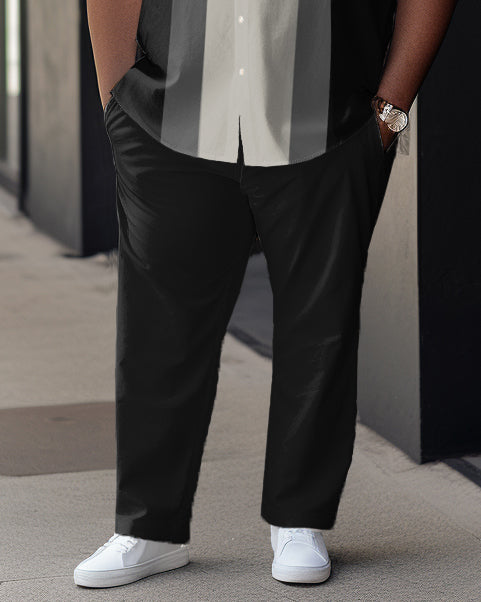 Big and Tall Men's Color Block Business Casual Four-Sport Bowling Short Sleeve Shirt and Pants Set