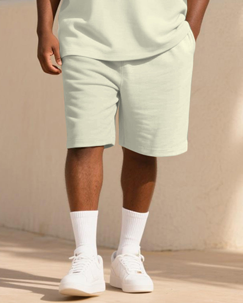 Big & Tall Men's Business Apricot Geometric Stripe Print Short Sleeve Polo Shirt Shorts Suit